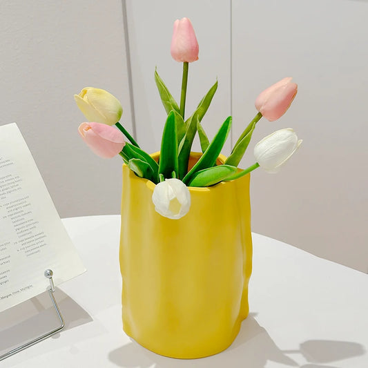 Simple Ins Pleated Flower Vase Living Room Dining Table Decoration Flower Bouquet Vase Home Decoration