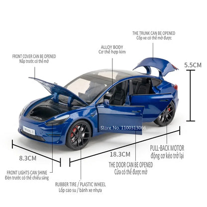 1:24 Model 3 Car Toys  Alloy Diecasts Metal Vehicles Car Model With Sound Light Vehicle Toys For Children Gifts Collection