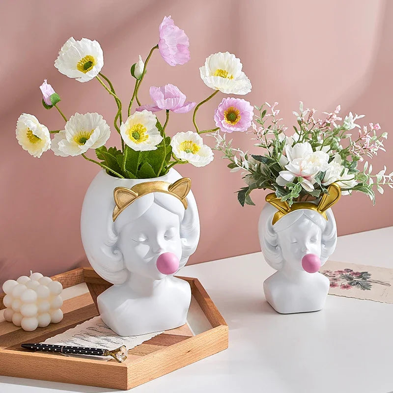 Figurine de fille soufflant des bulles, nouveauté nordique, Pots de jardinière en résine, nouveauté intérieure de bureau, décoration succulente, Vase de fleur, décor