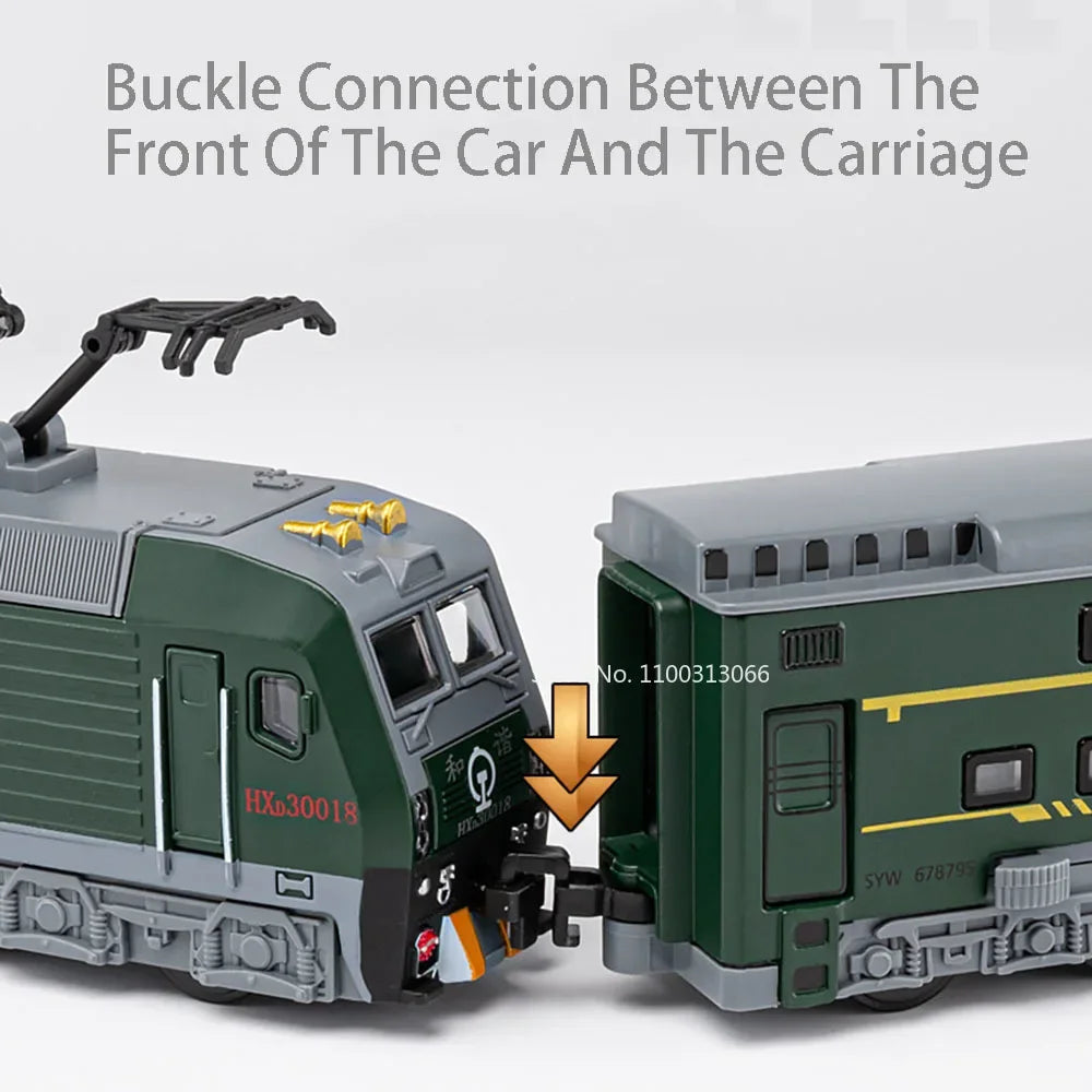 1:87 Scale DONGFENG HEXIE Train Models Cars Toy Alloy DIecast 4 Doors Opened Light Music Electric Trains Kids Educational Toys