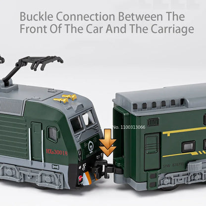 1:87 Scale DONGFENG HEXIE Train Models Cars Toy Alloy DIecast 4 Doors Opened Light Music Electric Trains Kids Educational Toys