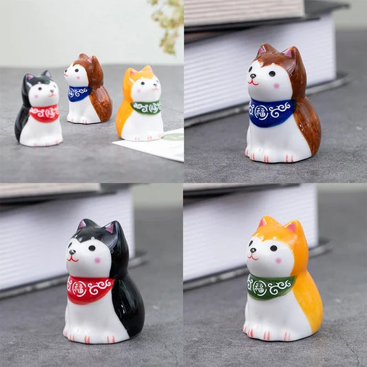 Japanese Ceramic Shiba Inu Dog Statue Crafts Lucky Charm Fortune Ornament Landscape Home Decor Miniature Accessories Gifts