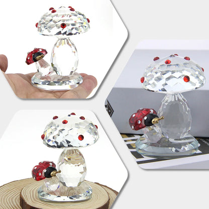 Crystal Ladybug Mushroom Figurine Art Glass Animal decoration Paperweight Home Decor Ornament Collectible Gift Birthday Gifts