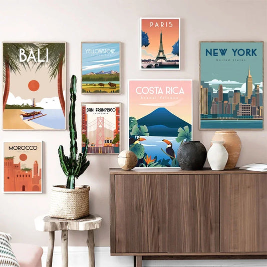 Morocco Landscape Poster Paris New York City Travel Canvas Painting Modern Wall Art Modular Print Pictures Aisle Home Decoration