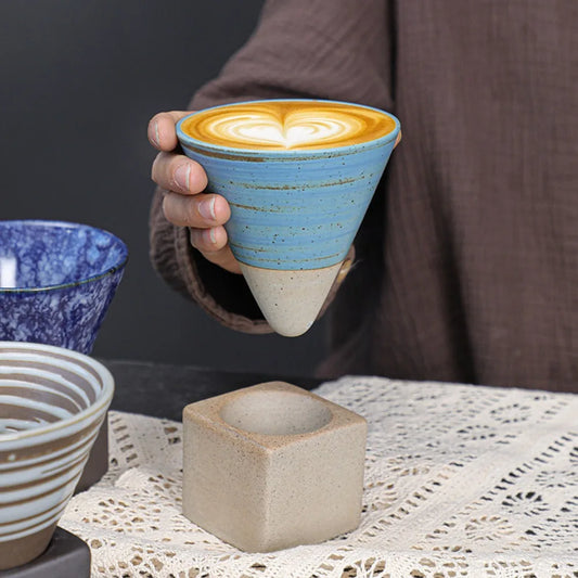 Tasses à café en céramique avec base, tasse en porcelaine, tasse à thé, latte, pour la cuisine domestique, café, cadeau de vacances, ensemble de tasses à café