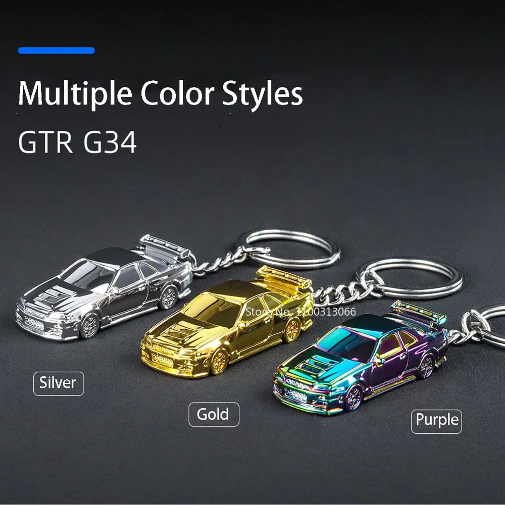 1:64 Scale Rs7 GTR-R34 Toy Car Model Alloy Diecast Miniature Key Ring Exquisite Spray Painting Key Pendant for Child Adult Gifts
