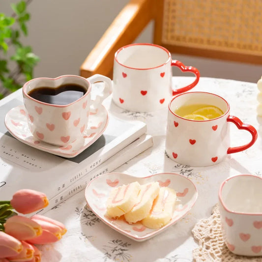 Kreative INS Stil Nette Kaffeetasse Teetasse Handgemalte Liebe Herz Keramik Milch Tassen Kaffeetassen Für Home büro geschirr Geschenk
