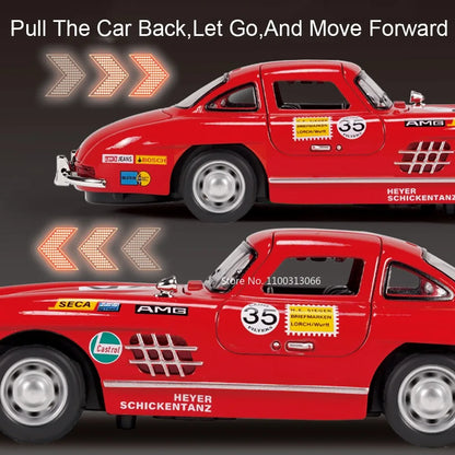 1:32 Alloy Diecast 300SL Toys Models Cars with Light Music Miniature Vintage Car Doors Opened Vehicles for Child Adult Gifts