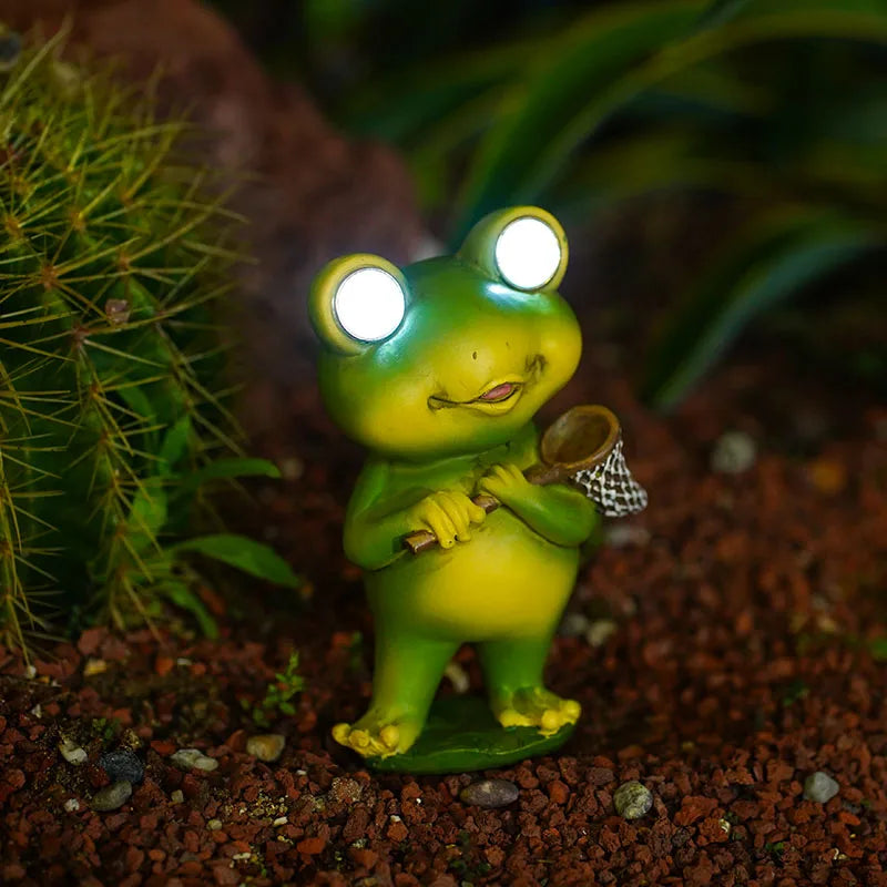 NORTHEUINS Resin Mini Frog Figurines Solar Light Decorative Animal Statues Countryard Pastoral Garden Landscape Decor Accessorie