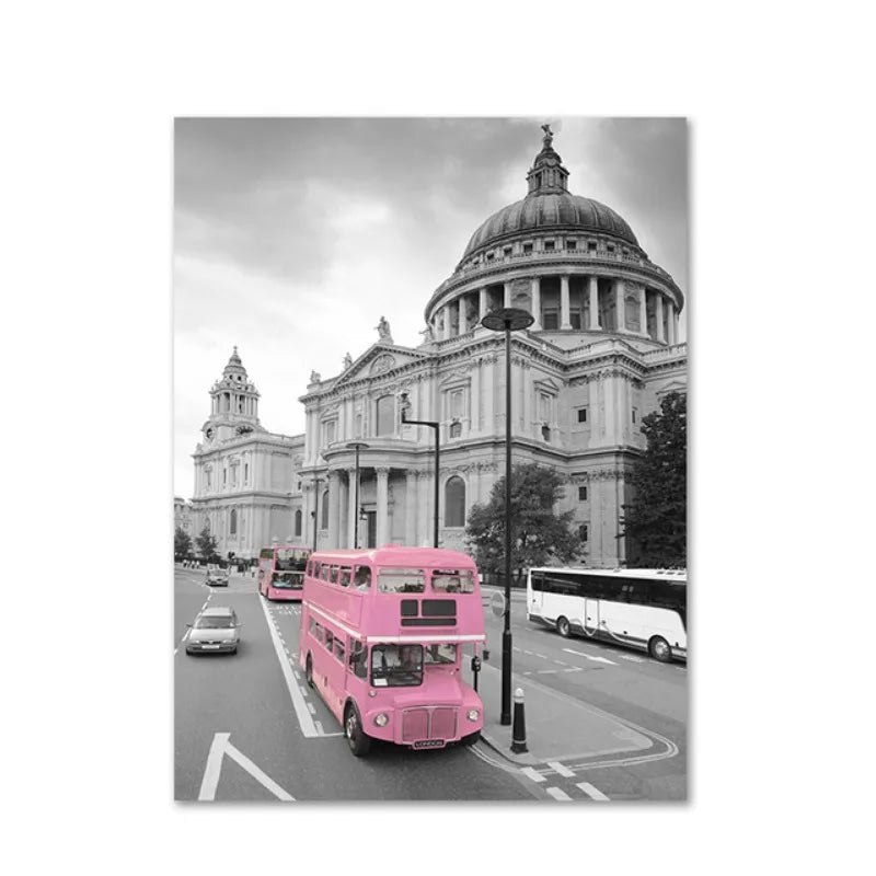 Paris Flower France City Building Posters and Prints Castle Pink and Black Wall Art Nordic Canvas Painting Pictures Room Decor