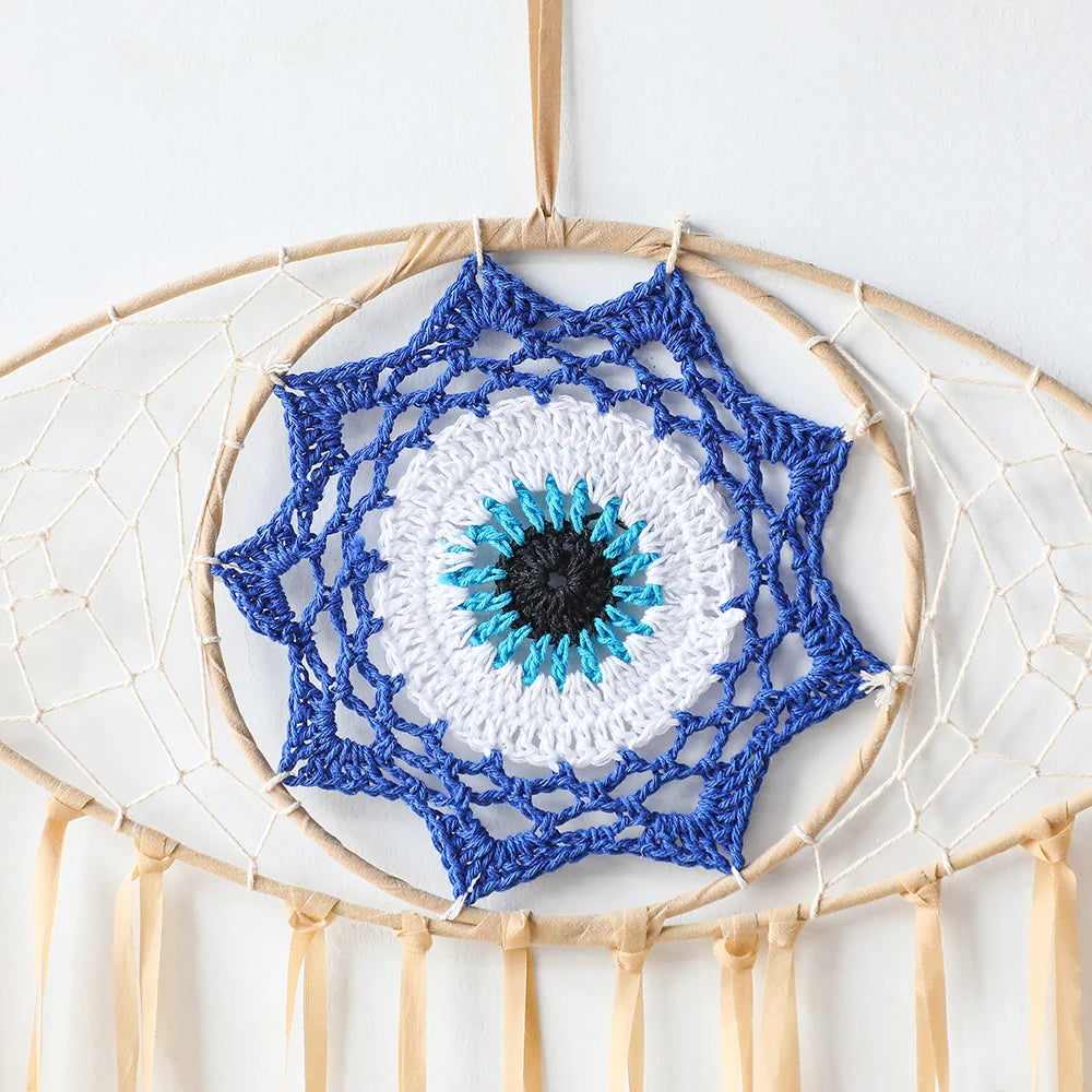 Evil Eye Dream Catcher Boho Room Decor Handmade Eye Wall Decor Blue Feather Dreamcatcher Wall Hanging Wall Art  Living Room Gift
