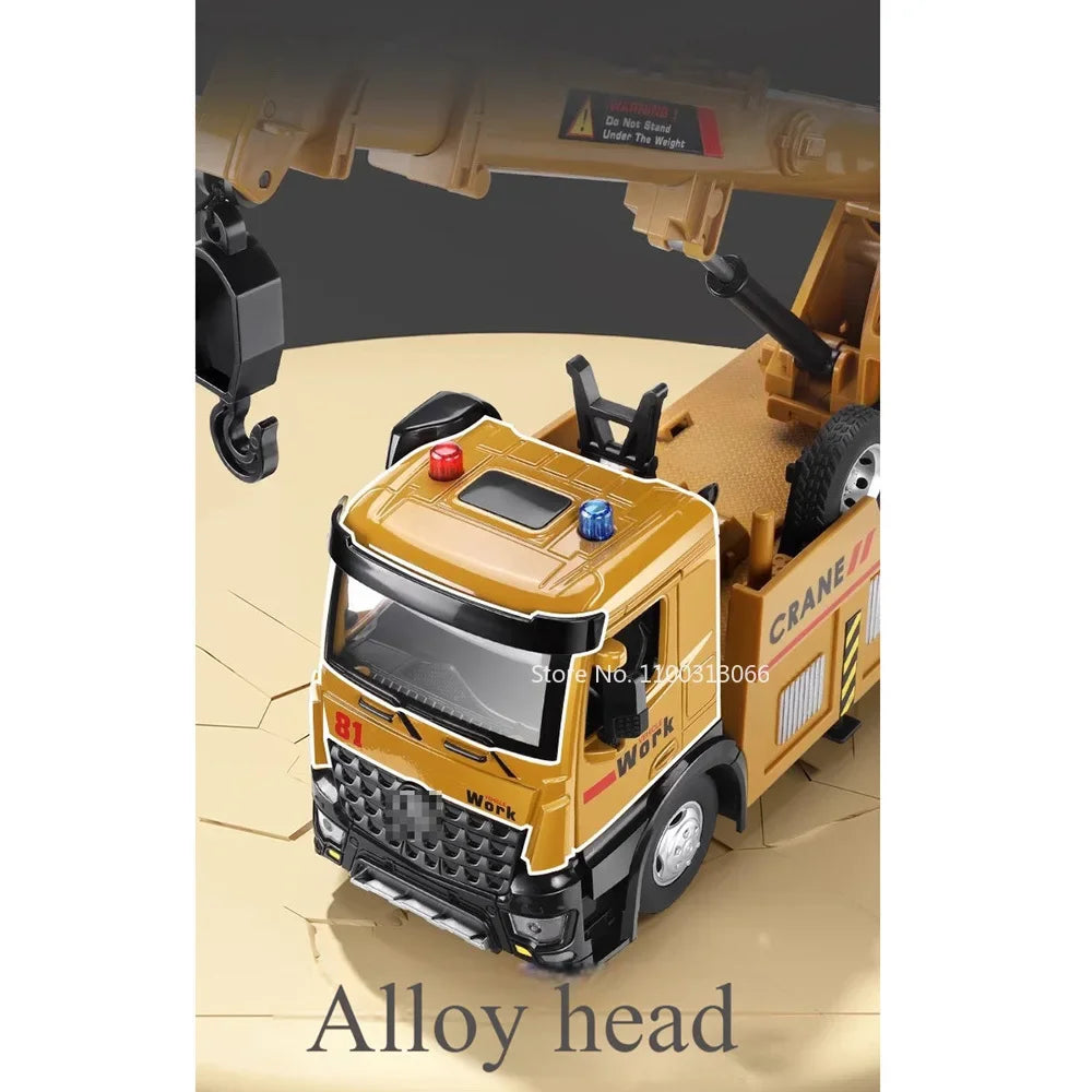 1:18 Metal Diecast Engineering Vehicles Model Toys Rubber Tires with Light＆Sound Large Crane Models for Children Education Toy