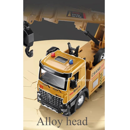 1:18 Metal Diecast Engineering Vehicles Model Toys Rubber Tires with Light＆Sound Large Crane Models for Children Education Toy