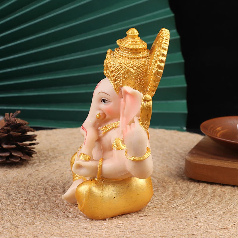 Gold Lord Ganesha Buddha Statue Elephant God Sculptures Ganesh Figurines