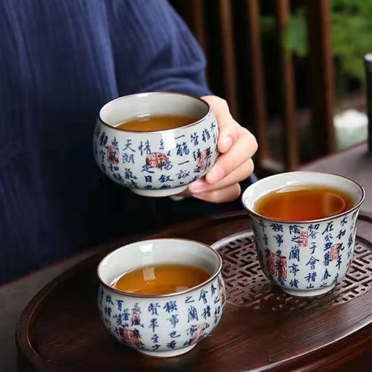 Antique Blue and White Tea Cup Ceramic Master Cup Large Tea Bowl Single Cup Kung Fu Tea Set Chinese Tea Cup