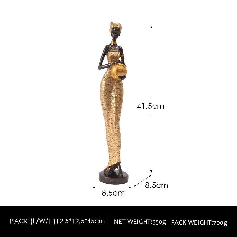 African Woman Figurines for Interior Decoration, Creative Tribal Lady Decorative Sculptures for Home Resin Art Statue Home Decor