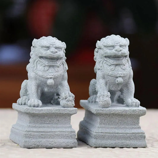 Statue Foo Shui Feng Figurine Miniature Stone Lion Sculpture Decoration Guardian Chinese Prosperity Decor Pair Fu Mini Figurines