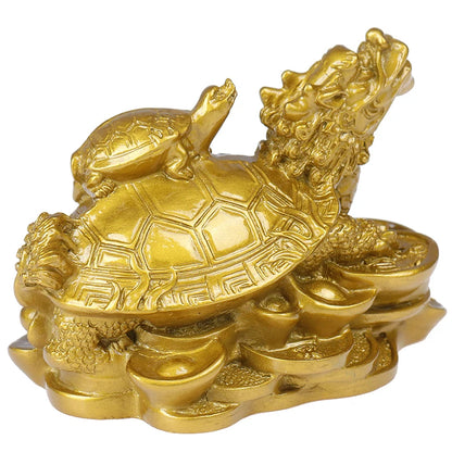 1Pc Gold Feng Shui Dragon Turtle Tortoise Statue Figurine Coin Money Wealth Luck
