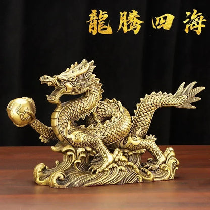 Feng Shui Pure Copper Dragon Ornaments Lucky Wealth Figurine Ornaments Gift for Home Office Home Crafts Decorations