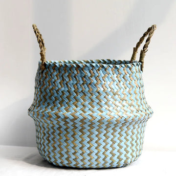 Boho Decor Striped Wicker Storage Baskets Handmade Collapsible Laundry Basket Patchwork Seaweed Flower Belly Garden Flower Pot