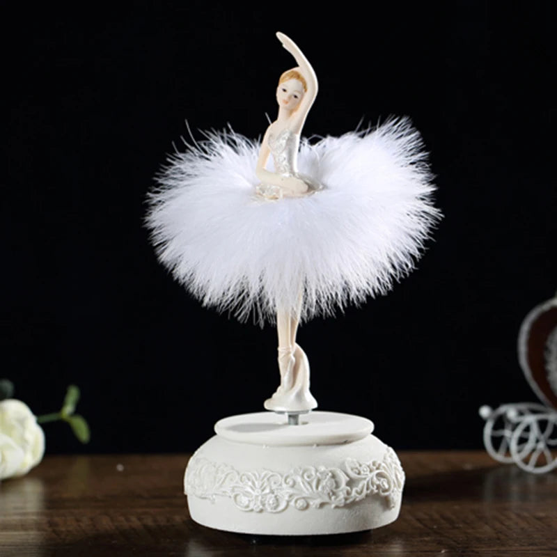 New Ballerina Music Box Dancing Girl Swan Lake Carousel with Feather for Birthday Gift Miniatures Decoration Crafts Figurines