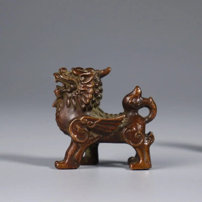 2PCS Retro Copper Kirin Pair of Pixiu Lucky Living Room Ornaments Town House Feng Shui Desktop Ornaments Art Figurine Decoration