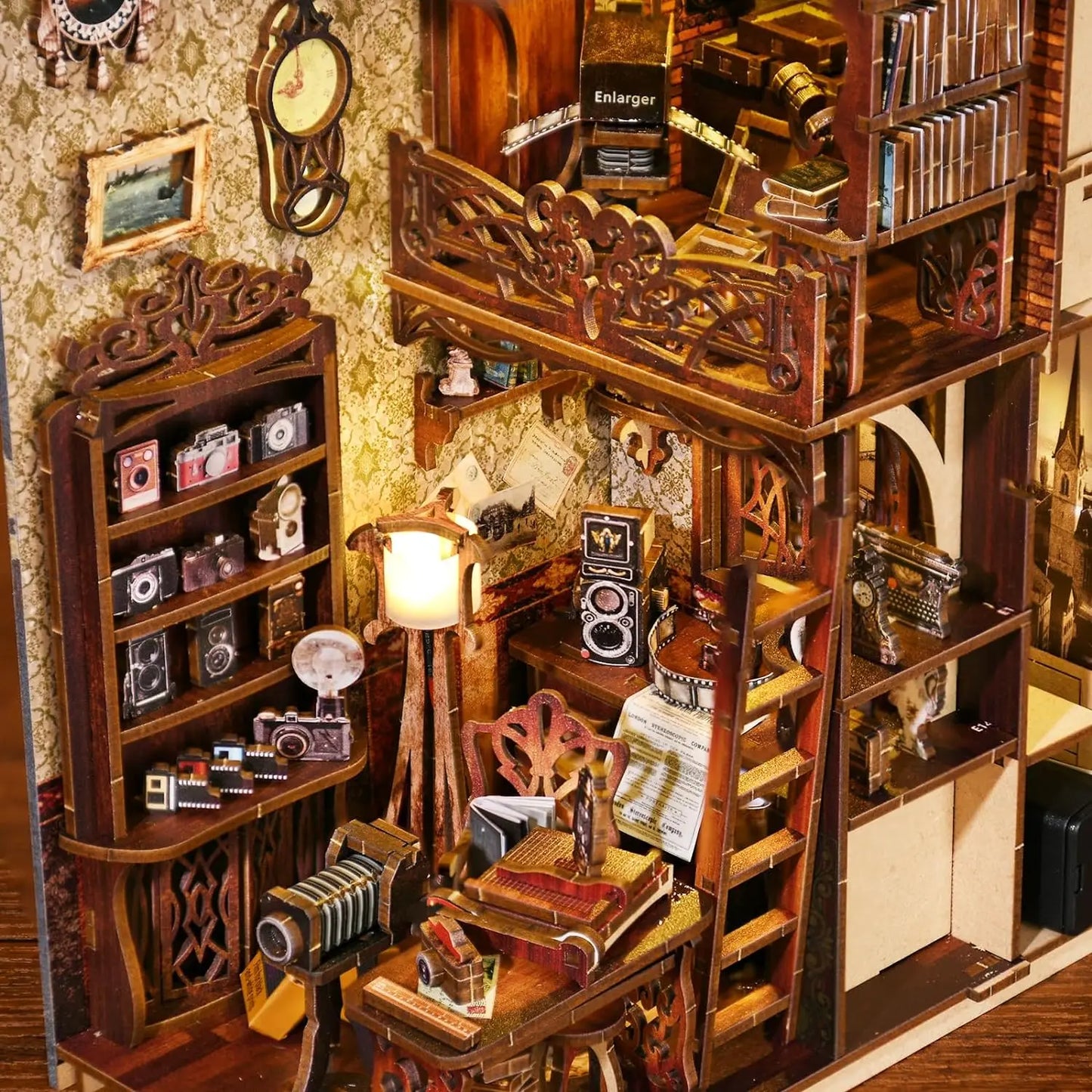 Book Nook Kit, DIY Dollhouse Booknook Bookshelf Insert 3D Wooden Puzzle Bookend for Book/Room Decor,Miniature Model House
