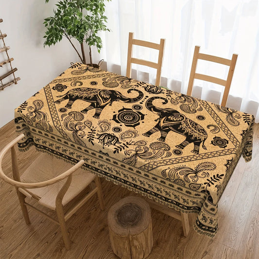 Country Style Elephant Flowers Plants Tablecloth Home Decorations Farmhouse Tribal Rectangle Table Cloth for Kitchen Table Decor