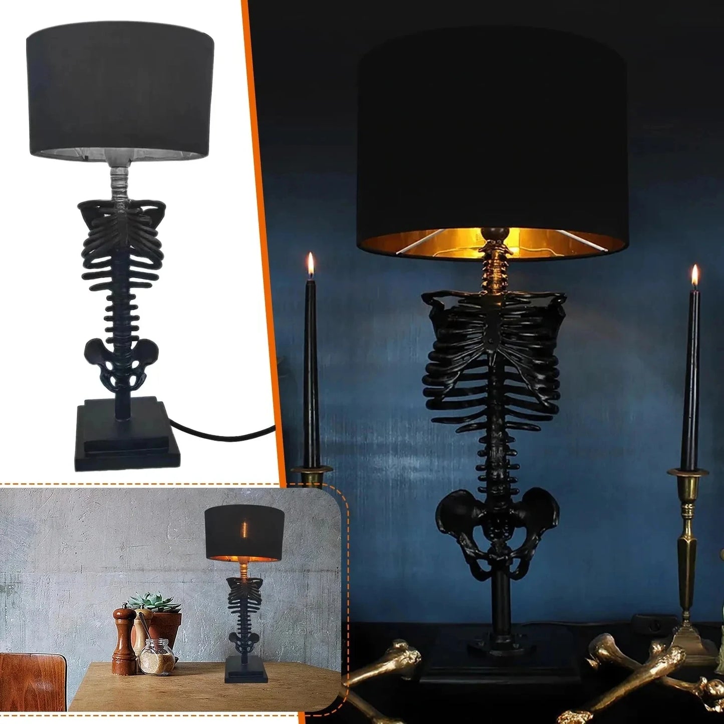 Skull Table Lamp Skeleton Horror 3D Statue Creative Party Ornament Prop Halloween Home Decoration Atmosphere Lamp Night Light