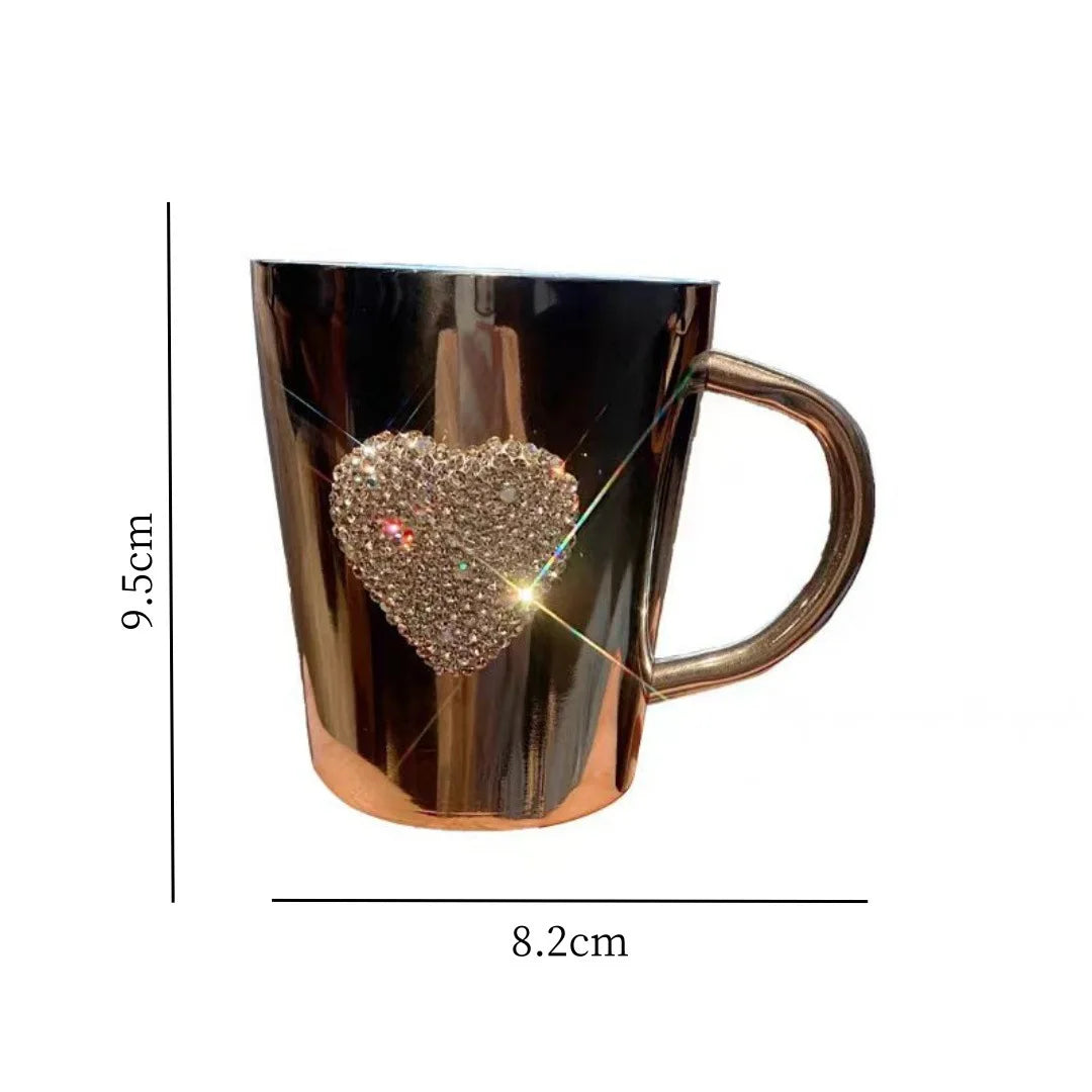 Sparkling Diamond Heart Stainless Steel Coffee Mug | BPA-Free, Shatterproof, Perfect for Hot Drinks