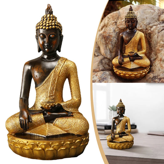 Vintage Buddha Sitting Statue Figurine Zen Meditating Ornament Realistic for Collection Journey Worship Antique Home Decor