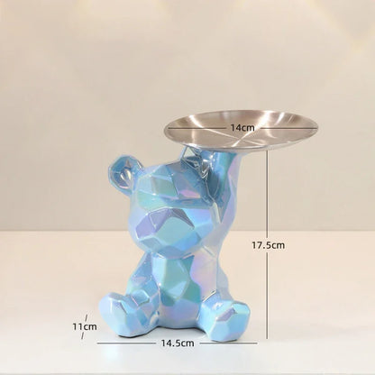 Ceramic Geometric Bear Ornament Coin Bank Home Living Room Desktop Remote Control Key Storage Tray Decorative Statue Gift