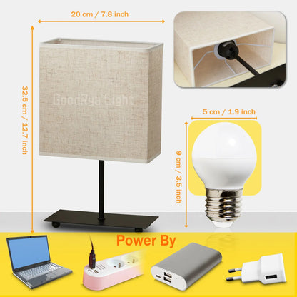 Room Home Decor LED Rectangular Nightstand Lighting Table Lamp USB Plug With Cord Infinitely Dimmable Bedroom Table Night Lights