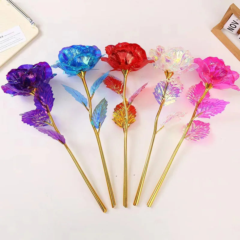 Galaxy Rose Eternal 24K Gold Flower Foil Plastic Artificial Roses Forever Love Wedding Decor Lover Roses Creative Gift Decor