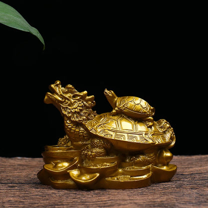 1Pc Gold Feng Shui Dragon Turtle Tortoise Statue Figurine Coin Money Wealth Luck