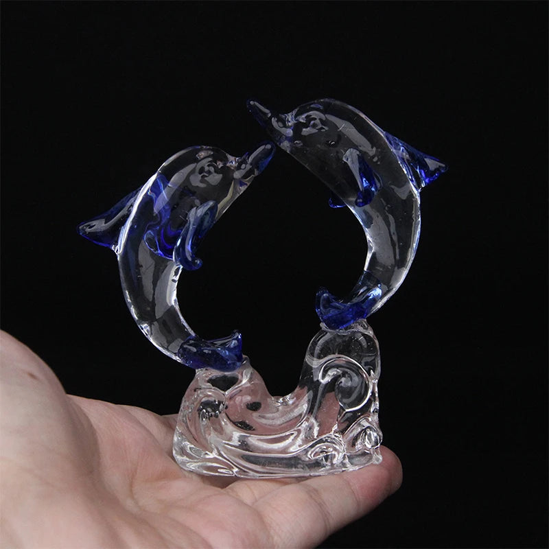 Crystal Glass Gemini Dolphins Dolphin Figurines Collectibles Sea Animal Sculpture Statue Desk Home Decoration Ornaments