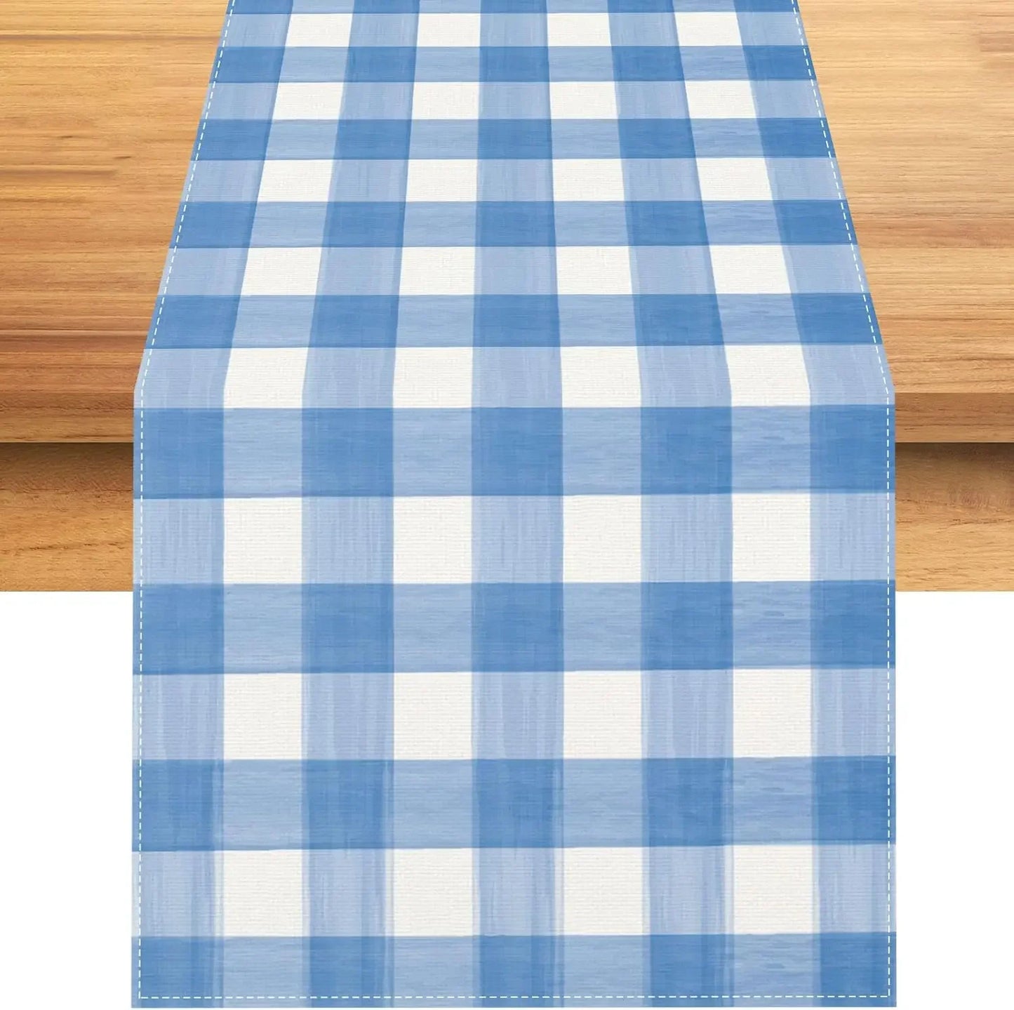 Blue White Buffalo Check Plaid Linen Table Runner Washable Dresser Scarf Wedding Party Decor Reusable Kitchen Dining Table Decor