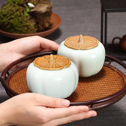 Ceramic Tea Canister, Portable Moisture Resistant Sealed Canister, Persimmon and Cucumber Type Ashtray Jar