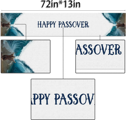 Happy Passover Linen Table Runner Dining Party Decor Moses Divided Parting The Red Sea Jewish Pesach Table Runners Party Decor