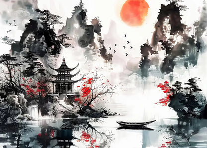 Japanese Landscape Ink Painting Poster Mountain Cherry Blossom Flowers Samurai Dragon Koi Canvas Picture Wall Art Home Decor