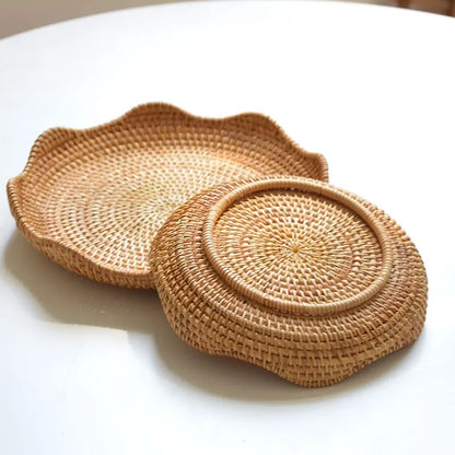 Handwoven Rattan Storage Basket Fruit Picnic Basket Cake Wicker Tray Food Bread Plate Snack Box Sundries Container Kitchen Decor