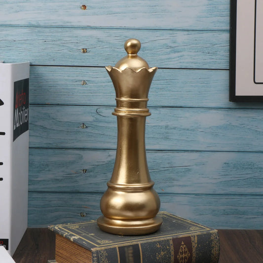 1Pc International Chess Sculpture Decoration, Resin Chess Statue, Gold Chess Pieces Window Display Ornament, Creative Home Decor