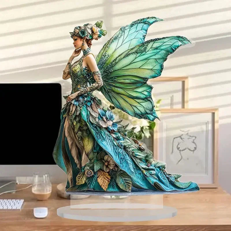 Vibrant Green Butterfly Fairy 2D Flat Acrylic Table Decoration ,Home,studio,Cafe,room, Ornament Desktop Gift Kit Sign