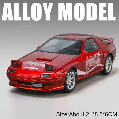 1:24 M3 RX7-FC Models Cars Toy Alloy Diecast 4 Doors Opened Miniature Car with Light Music Vehicle Boys Festival Gifts