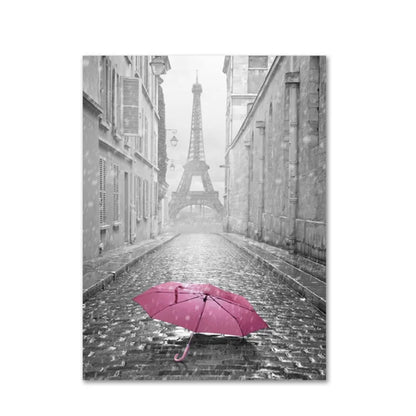Paris Flower France City Building Posters and Prints Castle Pink and Black Wall Art Nordic Canvas Painting Pictures Room Decor