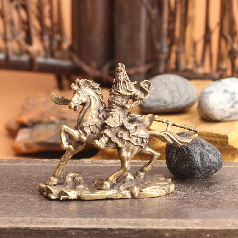 Home Decoration Crafts Brass Chinese God of Wealth Riding Horse Guan Gong Statue Accessories Copper Office Desk Decor