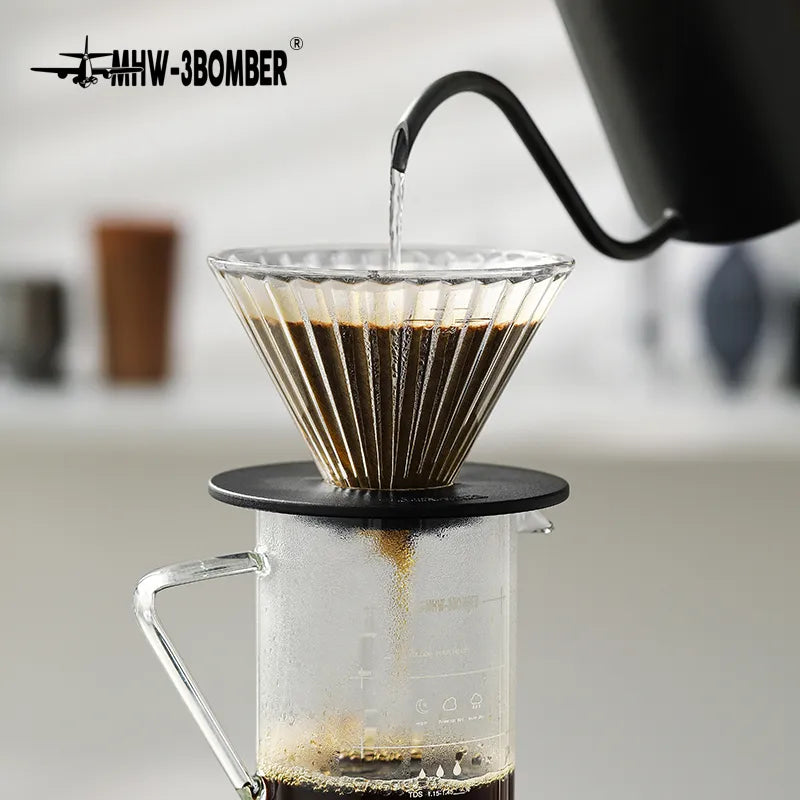 MHW-3BOMBER Drip Coffee Set 600ml Pour Over Kettle Gooseneck Spout Tea Pot Glass Filter Cup & Paper Coffee Servers Accessories