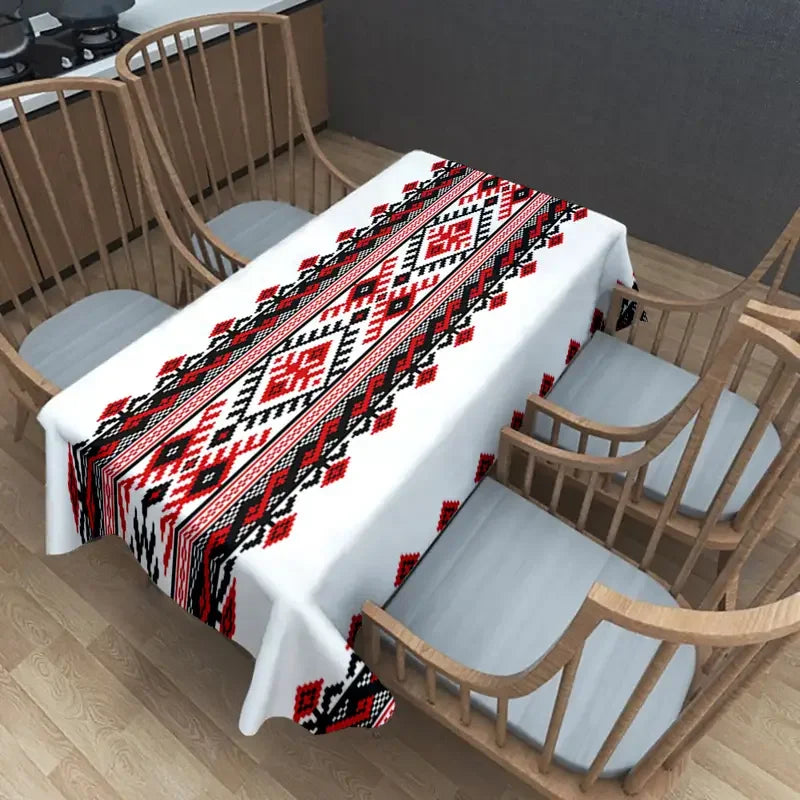 Bohemian Black Red Geometric Printed Rectangle Tablecloth Holiday Party Decor Washable Polyester Table Cloth Kitchen Table Decor
