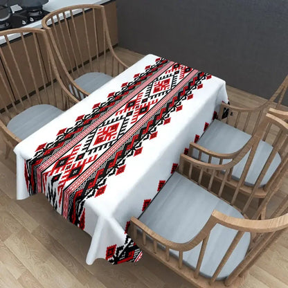 Bohemian Black Red Geometric Printed Rectangle Tablecloth Holiday Party Decor Washable Polyester Table Cloth Kitchen Table Decor