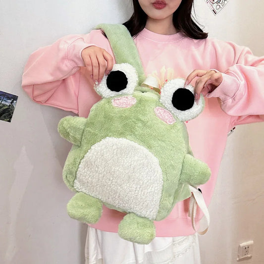 Cute Plush Bag Versatile Campus Infantry Pack Conspicuous Bag Funny Toy Figurine Frog Backpack Parent Child Bag